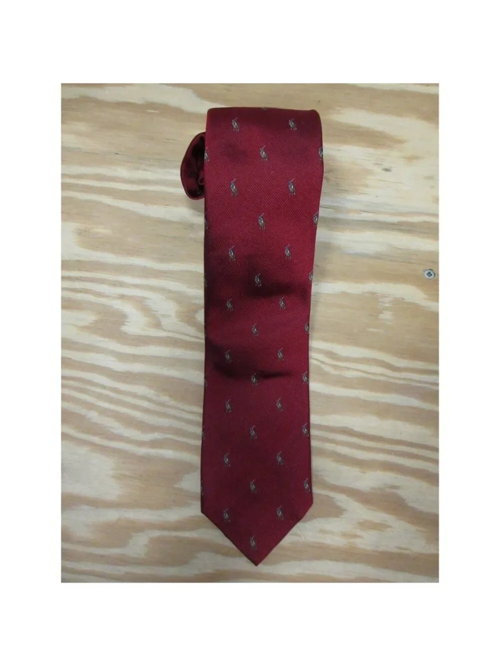 VTG Polo Ralph Lauren Neck Tie Silk Flesh Pony AOP Textured Hand Made
